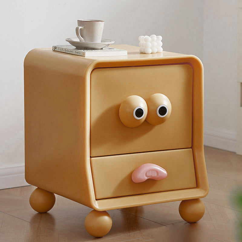 Modern Minimalist Square Rectangular PE Kids Cartoon Nightstand 2-Drawer For Bedroom