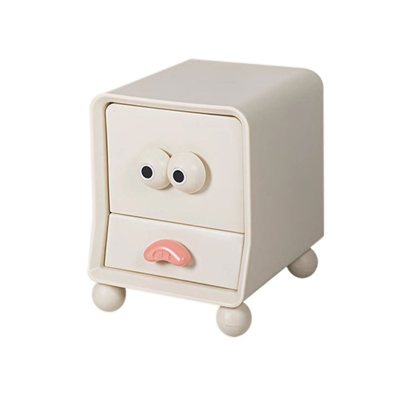 Modern Minimalist Square Rectangular PE Kids Cartoon Nightstand 2-Drawer For Bedroom