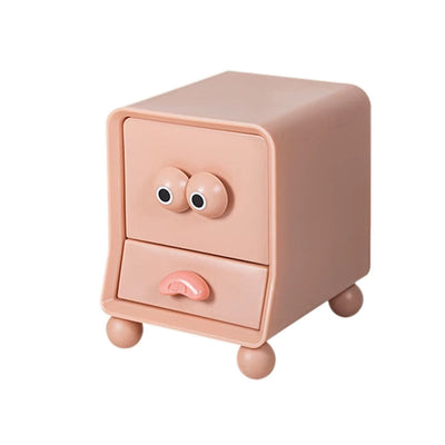 Modern Minimalist Square Rectangular PE Kids Cartoon Nightstand 2-Drawer For Bedroom