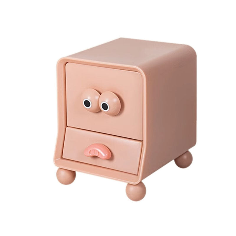 Modern Minimalist Square Rectangular PE Kids Cartoon Nightstand 2-Drawer For Bedroom