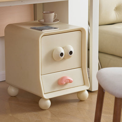 Modern Minimalist Square Rectangular PE Kids Cartoon Nightstand 2-Drawer For Bedroom
