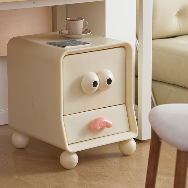 Modern Minimalist Square Rectangular PE Kids Cartoon Nightstand 2-Drawer For Bedroom