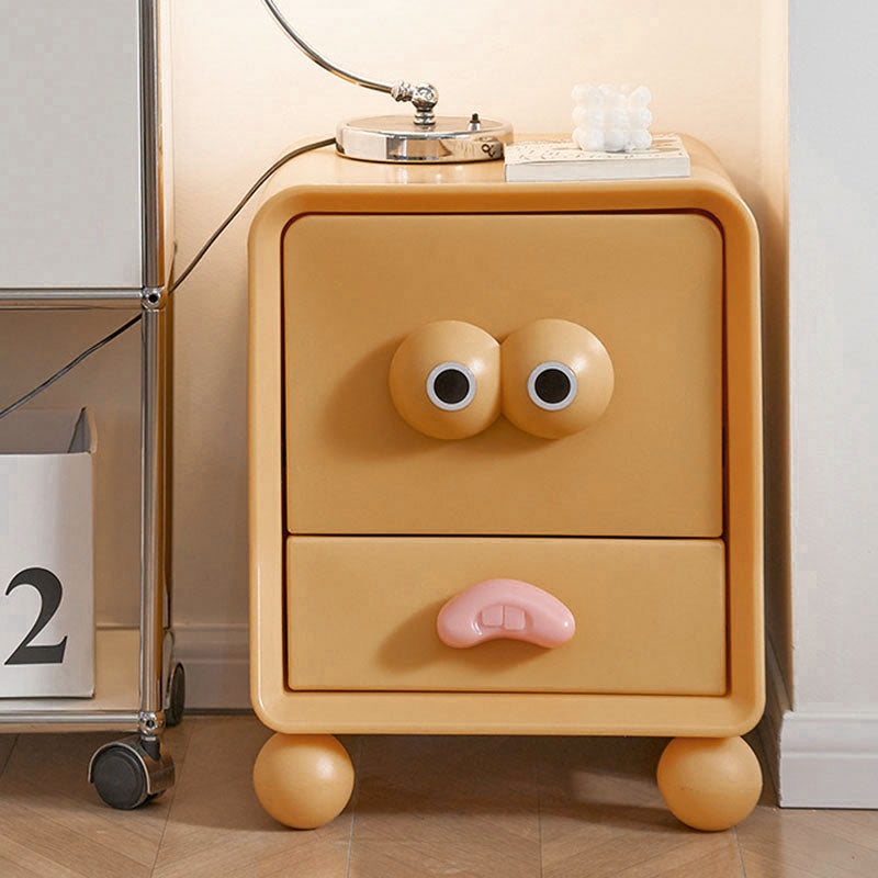 Modern Minimalist Square Rectangular PE Kids Cartoon Nightstand 2-Drawer For Bedroom