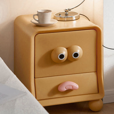 Modern Minimalist Square Rectangular PE Kids Cartoon Nightstand 2-Drawer For Bedroom
