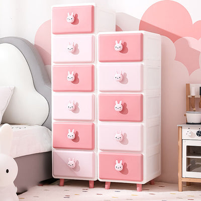 Modern Minimalist Square Rectangular Plastic PP Rabbit Bear Kids Storage Cabinet 2/3/4/5/6-Tier For Living Room