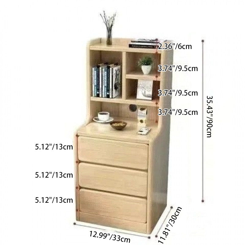 Modern Minimalist Square Rectangular Plywood Pine Wood Nightstand 3-Tier For Bedroom