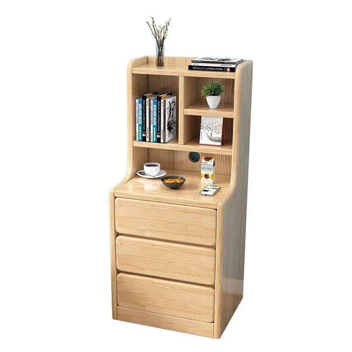 Modern Minimalist Square Rectangular Plywood Pine Wood Nightstand 3-Tier For Bedroom