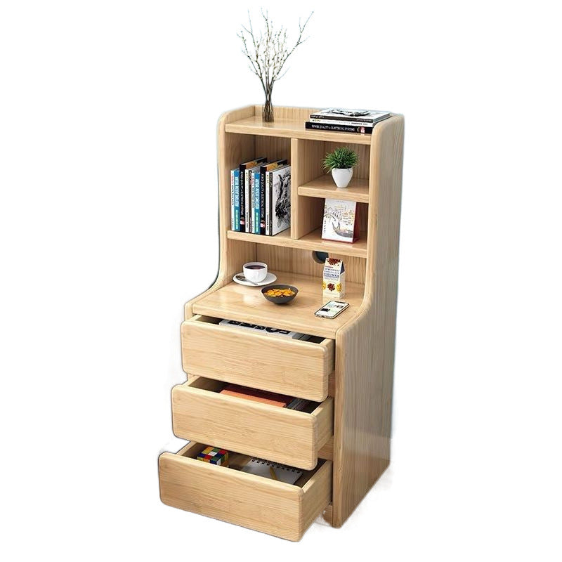 Modern Minimalist Square Rectangular Plywood Pine Wood Nightstand 3-Tier For Bedroom
