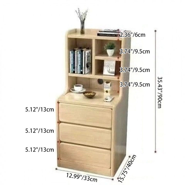Modern Minimalist Square Rectangular Plywood Pine Wood Nightstand 3-Tier For Bedroom