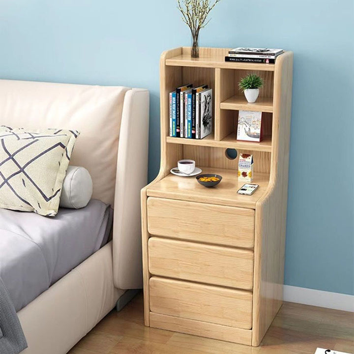 Modern Minimalist Square Rectangular Plywood Pine Wood Nightstand 3-Tier For Bedroom