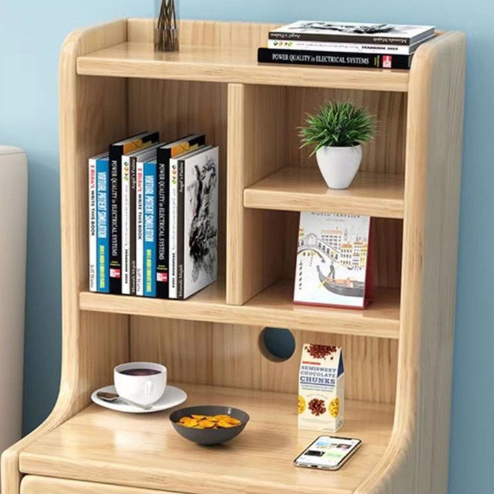 Modern Minimalist Square Rectangular Plywood Pine Wood Nightstand 3-Tier For Bedroom