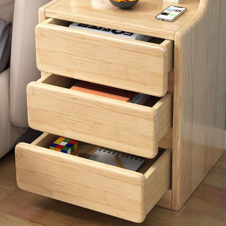 Modern Minimalist Square Rectangular Plywood Pine Wood Nightstand 3-Tier For Bedroom