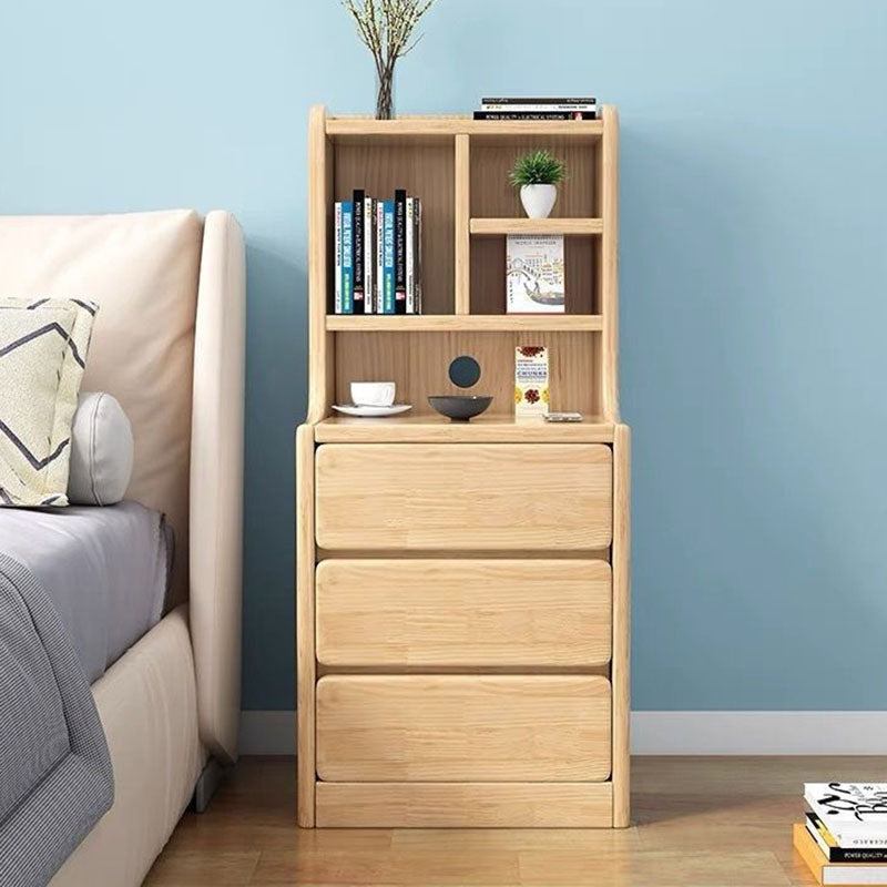 Modern Minimalist Square Rectangular Plywood Pine Wood Nightstand 3-Tier For Bedroom