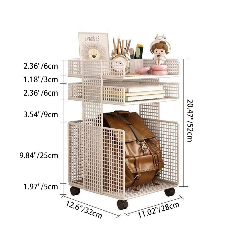 Modern Minimalist Square Rectangular Iron Movable Nightstand 3/4-Tier For Bedroom