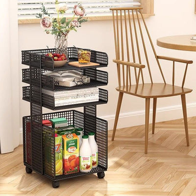 Modern Minimalist Square Rectangular Iron Movable Nightstand 3/4-Tier For Bedroom