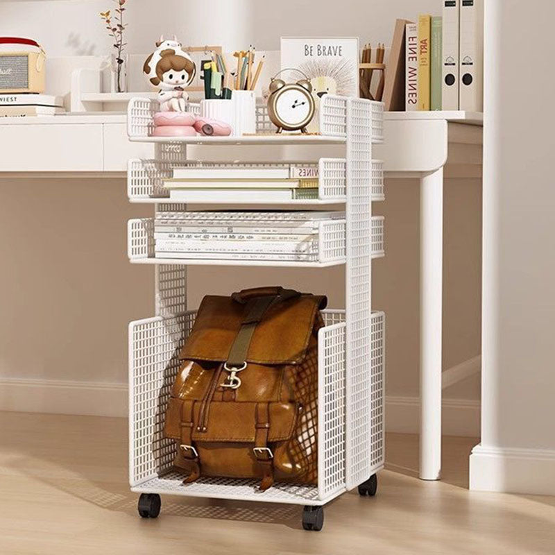 Modern Minimalist Square Rectangular Iron Movable Nightstand 3/4-Tier For Bedroom