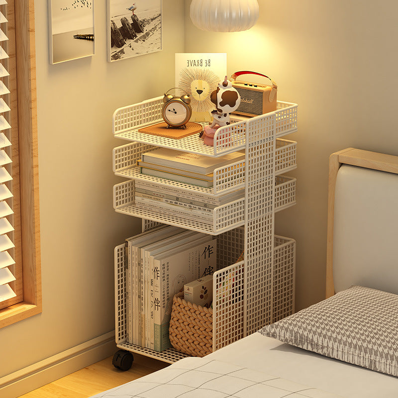 Modern Minimalist Square Rectangular Iron Movable Nightstand 3/4-Tier For Bedroom