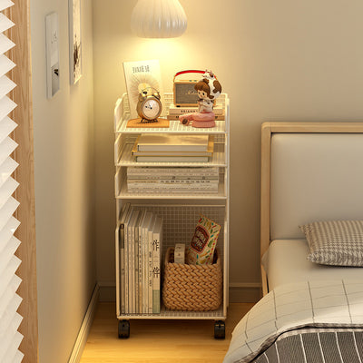 Modern Minimalist Square Rectangular Iron Movable Nightstand 3/4-Tier For Bedroom