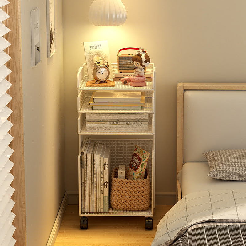 Modern Minimalist Square Rectangular Iron Movable Nightstand 3/4-Tier For Bedroom