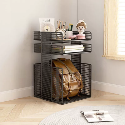 Modern Minimalist Square Rectangular Iron Movable Nightstand 3/4-Tier For Bedroom