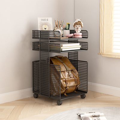 Modern Minimalist Square Rectangular Iron Movable Nightstand 3/4-Tier For Bedroom