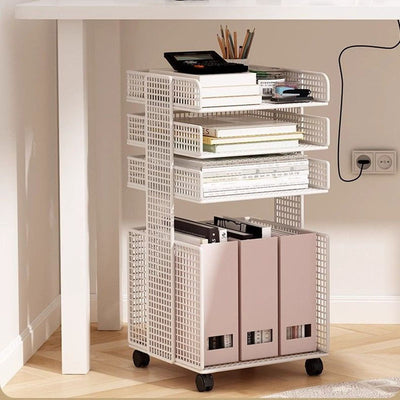 Modern Minimalist Square Rectangular Iron Movable Nightstand 3/4-Tier For Bedroom