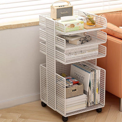 Modern Minimalist Square Rectangular Iron Movable Nightstand 3/4-Tier For Bedroom