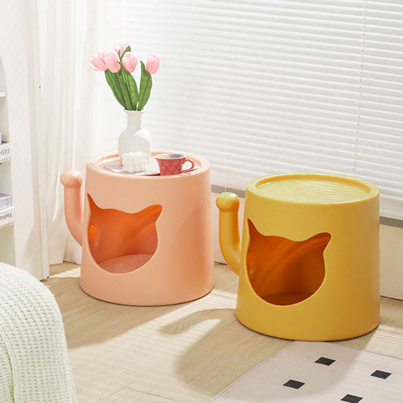Modern Minimalist Round PE Cat Bed End Table For Living Room