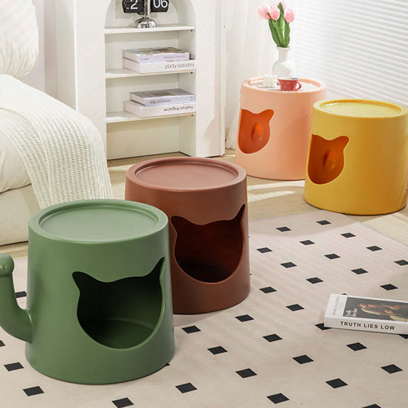 Modern Minimalist Round PE Cat Bed End Table For Living Room