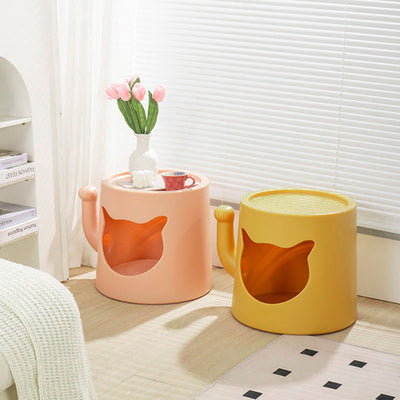 Modern Minimalist Round PE Cat Bed End Table For Living Room