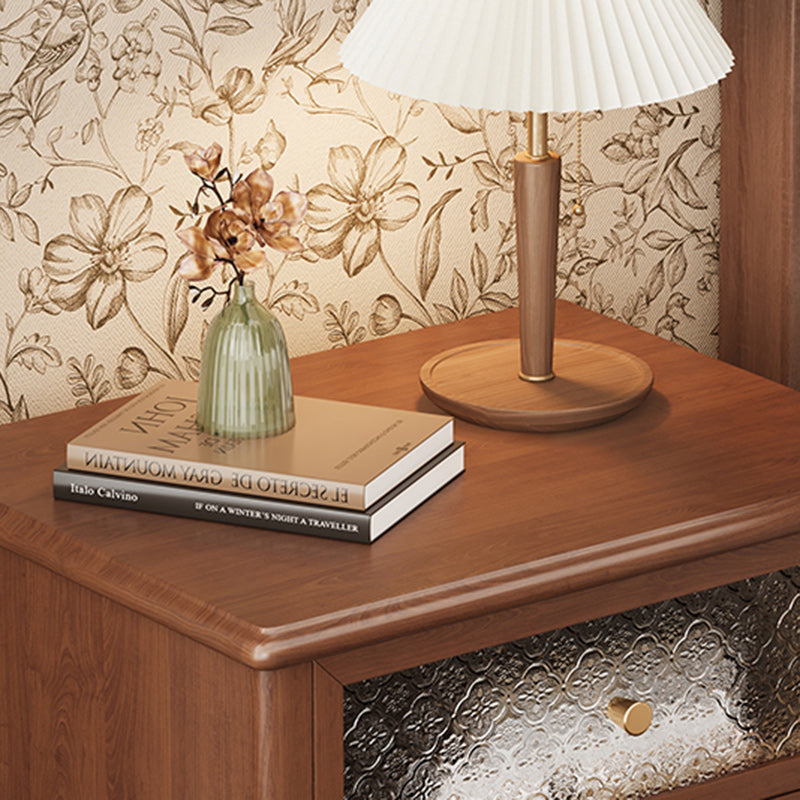 Table de chevet en bois massif, contreplaqué, verre, carrée, rectangulaire, vintage traditionnelle, en hévéa et bois de pin, à 2 tiroirs, pour chambre à coucher 