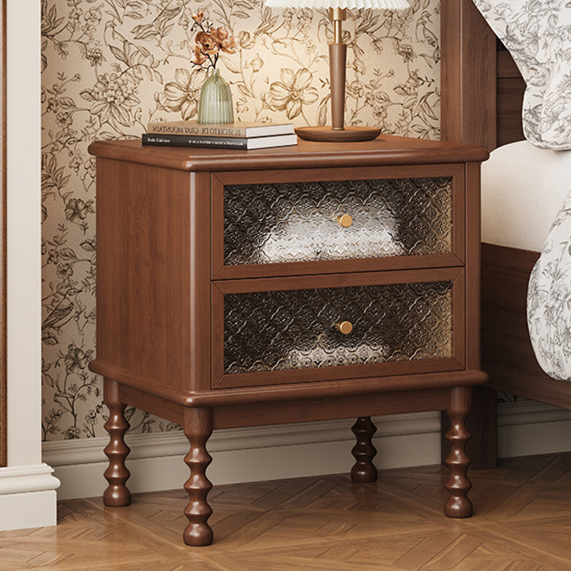 Table de chevet en bois massif, contreplaqué, verre, carrée, rectangulaire, vintage traditionnelle, en hévéa et bois de pin, à 2 tiroirs, pour chambre à coucher 