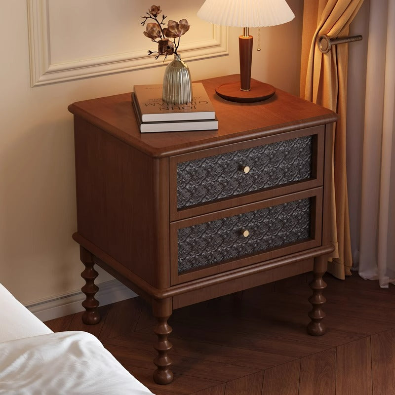 Table de chevet en bois massif, contreplaqué, verre, carrée, rectangulaire, vintage traditionnelle, en hévéa et bois de pin, à 2 tiroirs, pour chambre à coucher 