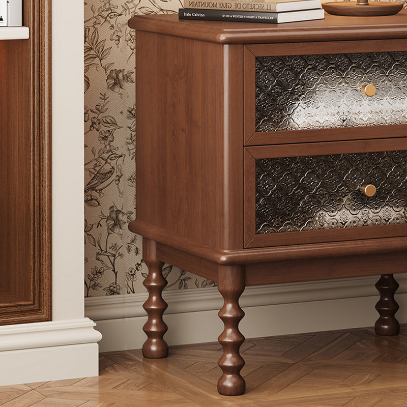 Table de chevet en bois massif, contreplaqué, verre, carrée, rectangulaire, vintage traditionnelle, en hévéa et bois de pin, à 2 tiroirs, pour chambre à coucher 