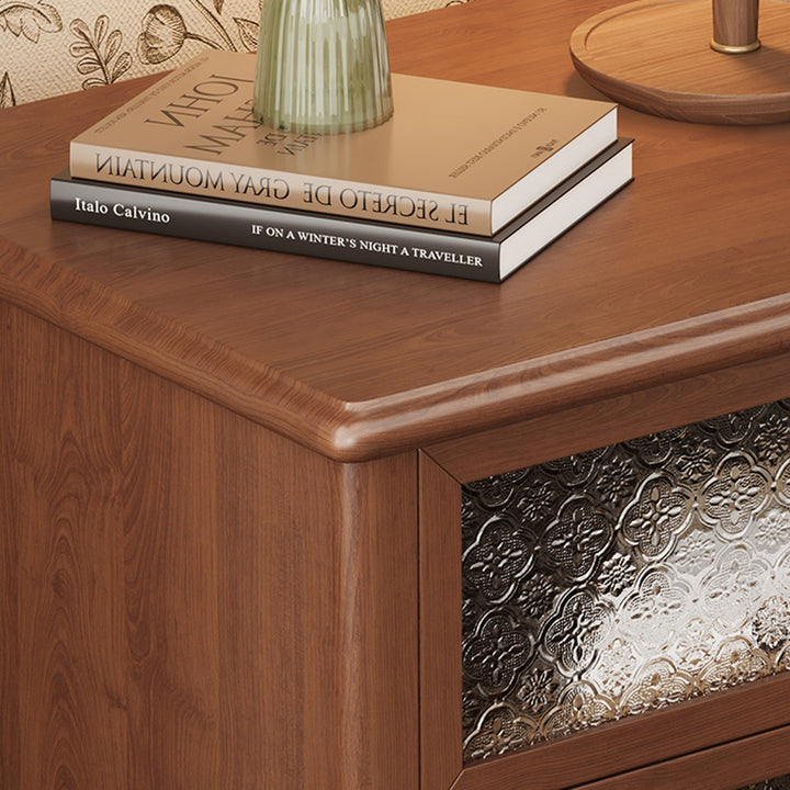 Table de chevet en bois massif, contreplaqué, verre, carrée, rectangulaire, vintage traditionnelle, en hévéa et bois de pin, à 2 tiroirs, pour chambre à coucher 