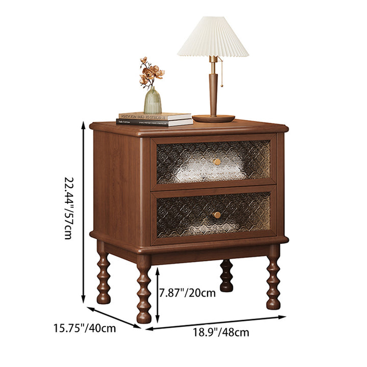 Table de chevet en bois massif, contreplaqué, verre, carrée, rectangulaire, vintage traditionnelle, en hévéa et bois de pin, à 2 tiroirs, pour chambre à coucher 