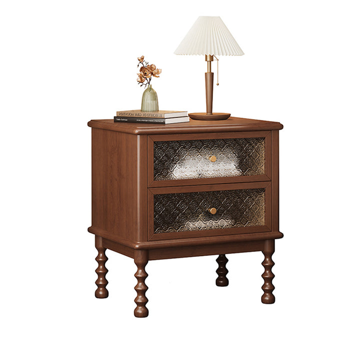 Table de chevet en bois massif, contreplaqué, verre, carrée, rectangulaire, vintage traditionnelle, en hévéa et bois de pin, à 2 tiroirs, pour chambre à coucher 
