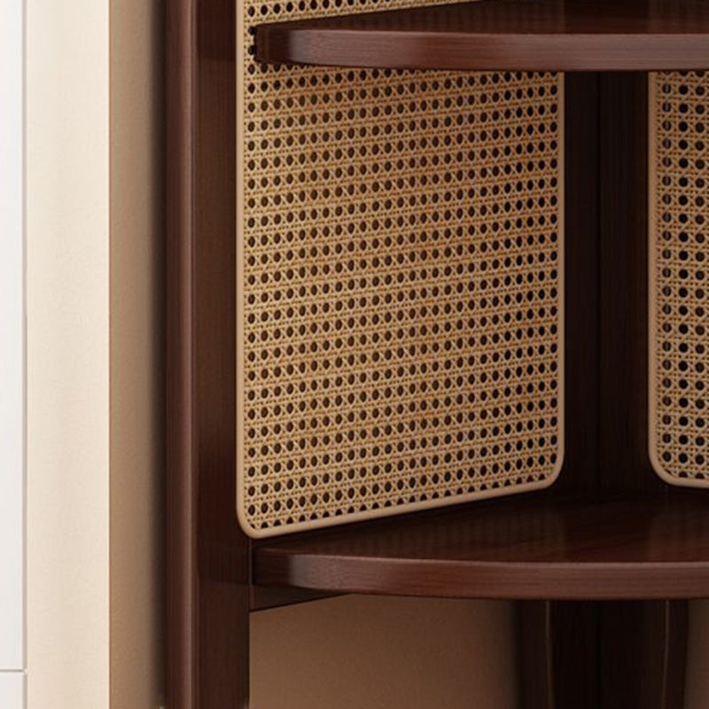 Traditional Chinese Fan-shaped Curved Nan Bamboo Rattan Weaving Corner Shelf Unit 4-Tier For Living Room