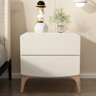 Modern Minimalist Square Rectangular Microfiber Leather E1 Eco-friendly Board Solid Wood Nightstand 2-Drawer For Bedroom