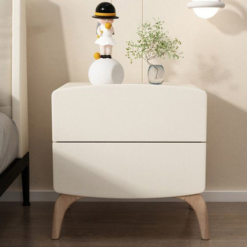 Modern Minimalist Square Rectangular Microfiber Leather E1 Eco-friendly Board Solid Wood Nightstand 2-Drawer For Bedroom