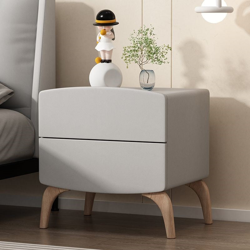 Modern Minimalist Square Rectangular Microfiber Leather E1 Eco-friendly Board Solid Wood Nightstand 2-Drawer For Bedroom