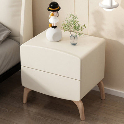 Modern Minimalist Square Rectangular Microfiber Leather E1 Eco-friendly Board Solid Wood Nightstand 2-Drawer For Bedroom