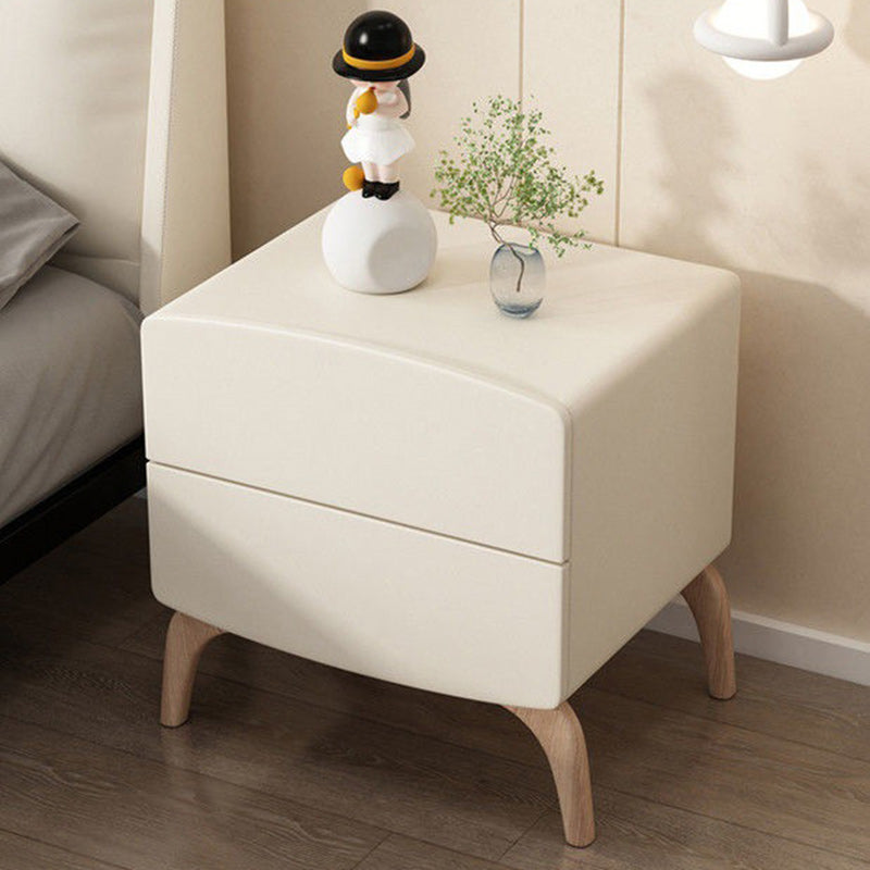Modern Minimalist Square Rectangular Microfiber Leather E1 Eco-friendly Board Solid Wood Nightstand 2-Drawer For Bedroom