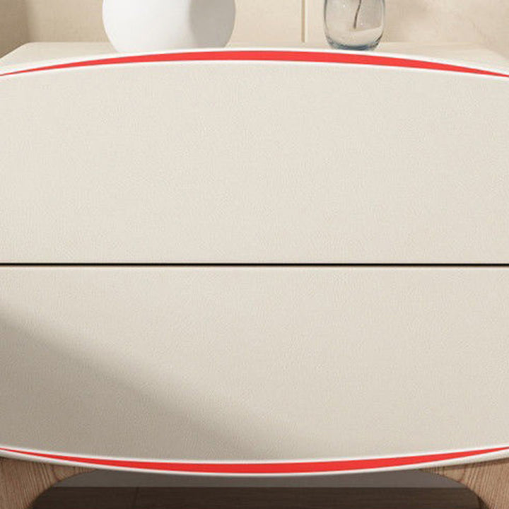 Moderner minimalistischer quadratischer rechteckiger Katzenkratz-Leder-Nachttisch aus Massivholz mit 2 Schubladen für das Schlafzimmer 