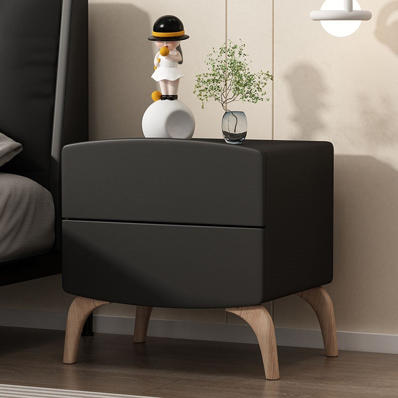 Modern Minimalist Square Rectangular Microfiber Leather E1 Eco-friendly Board Solid Wood Nightstand 2-Drawer For Bedroom