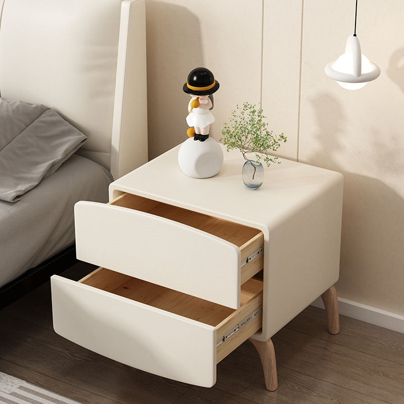 Modern Minimalist Square Rectangular Microfiber Leather E1 Eco-friendly Board Solid Wood Nightstand 2-Drawer For Bedroom