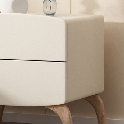 Modern Minimalist Square Rectangular Microfiber Leather E1 Eco-friendly Board Solid Wood Nightstand 2-Drawer For Bedroom