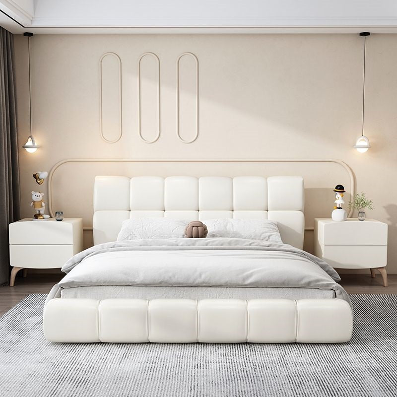 Modern Minimalist Square Rectangular Microfiber Leather E1 Eco-friendly Board Solid Wood Nightstand 2-Drawer For Bedroom