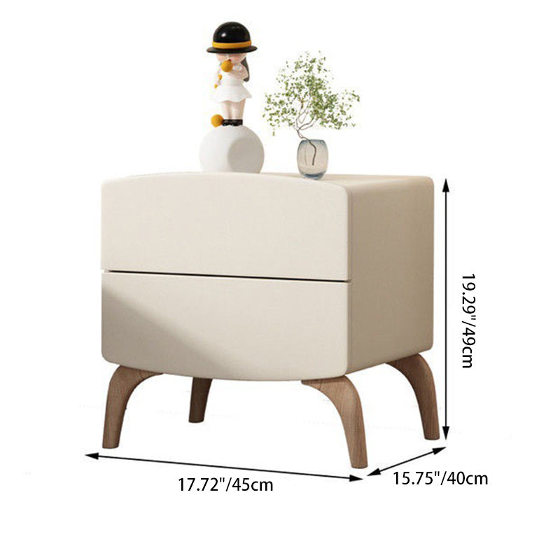 Modern Minimalist Square Rectangular Microfiber Leather E1 Eco-friendly Board Solid Wood Nightstand 2-Drawer For Bedroom