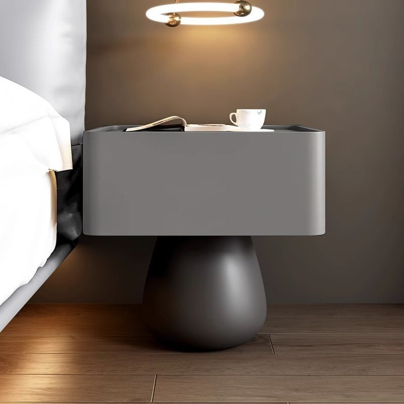 Modern Minimalist Square Rectangular Microfiber Leather Solid Wood Solid Wood Plywood Nightstand 1-Drawer For Bedroom